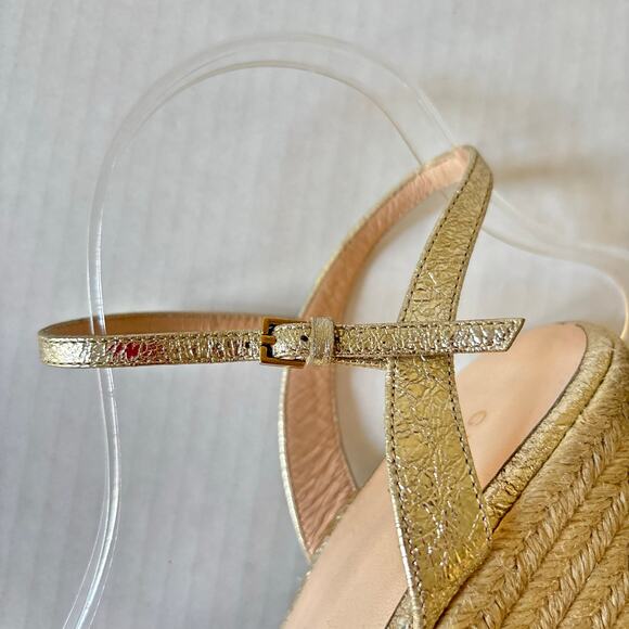 Gucci Aitana GG Marmont Espadrille Platform Wedge Heel Sandals Gold Size EU 37.5 - Picture 9 of 13